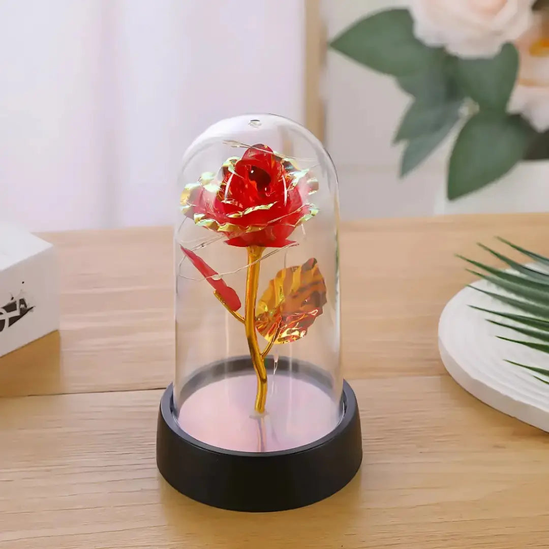 Rosa Encantada com Luz LED – com Cúpula Decorativa Iluminada