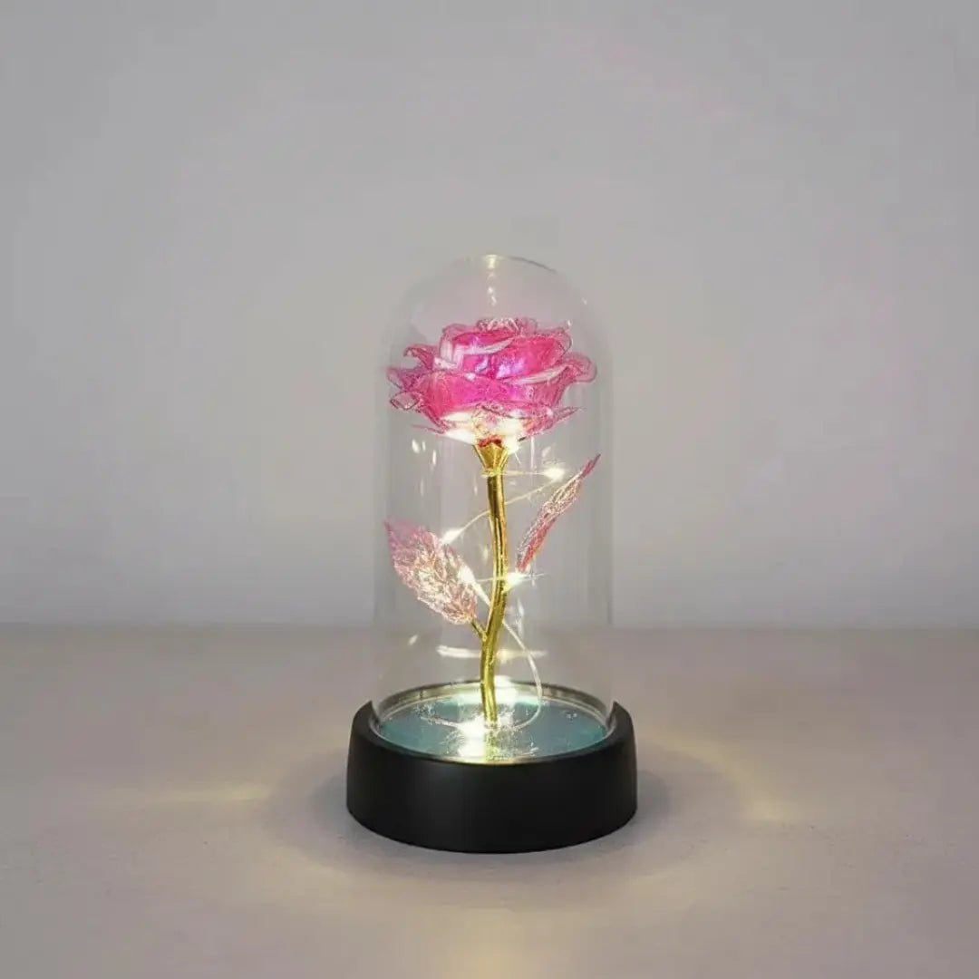 Rosa Encantada com Luz LED – com Cúpula Decorativa Iluminada
