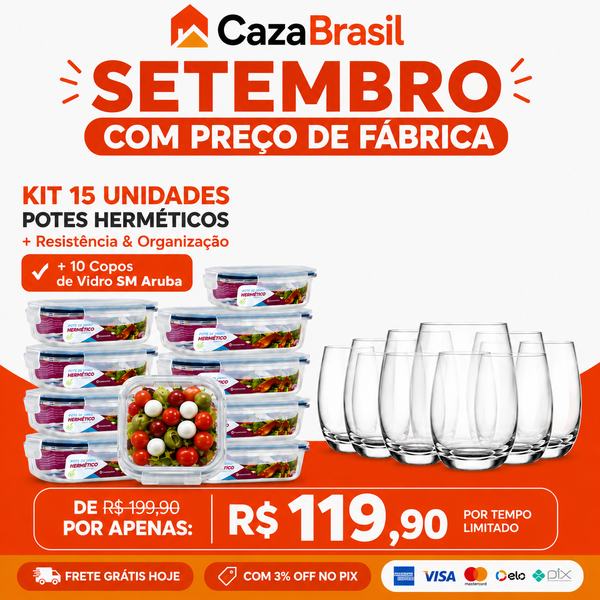 KIT 15 POTES HERMÉTICOS + 10 COPOS ARUBA!