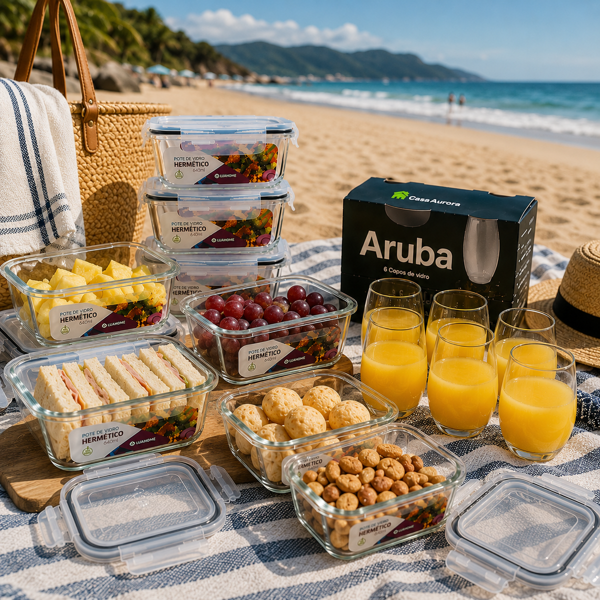 KIT 9 UNIDADES POTES HERMÉTICOS + 6 COPOS ARUBA DE BRINDE!