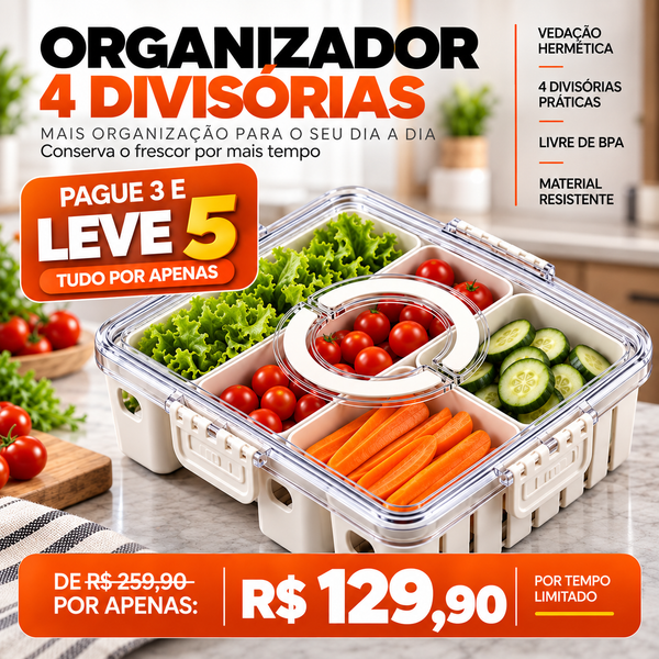Organizador Hermético com 4 Divisórias - Pague 3 e leve 5!