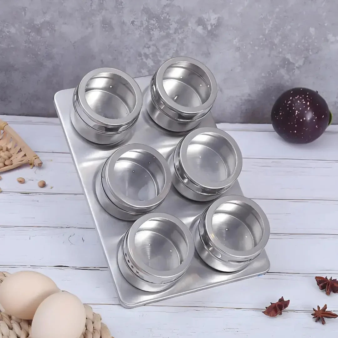 Porta Temperos Magnético com 6 Potes Inox