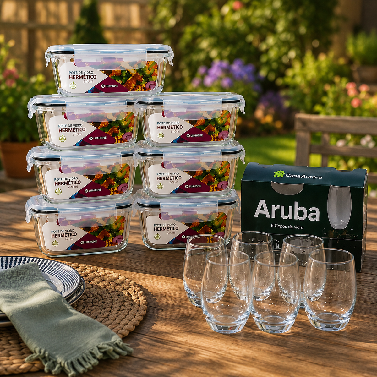 KIT 9 UNIDADES POTES HERMÉTICOS + 6 COPOS ARUBA DE BRINDE!